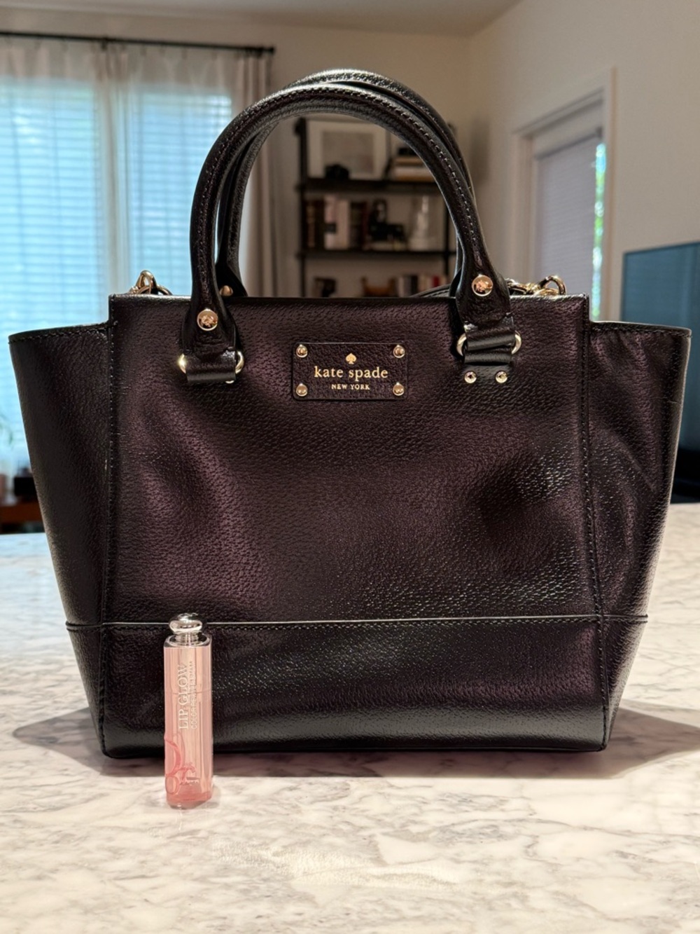 kate spade Black Leather Satchel with Gold Hardware